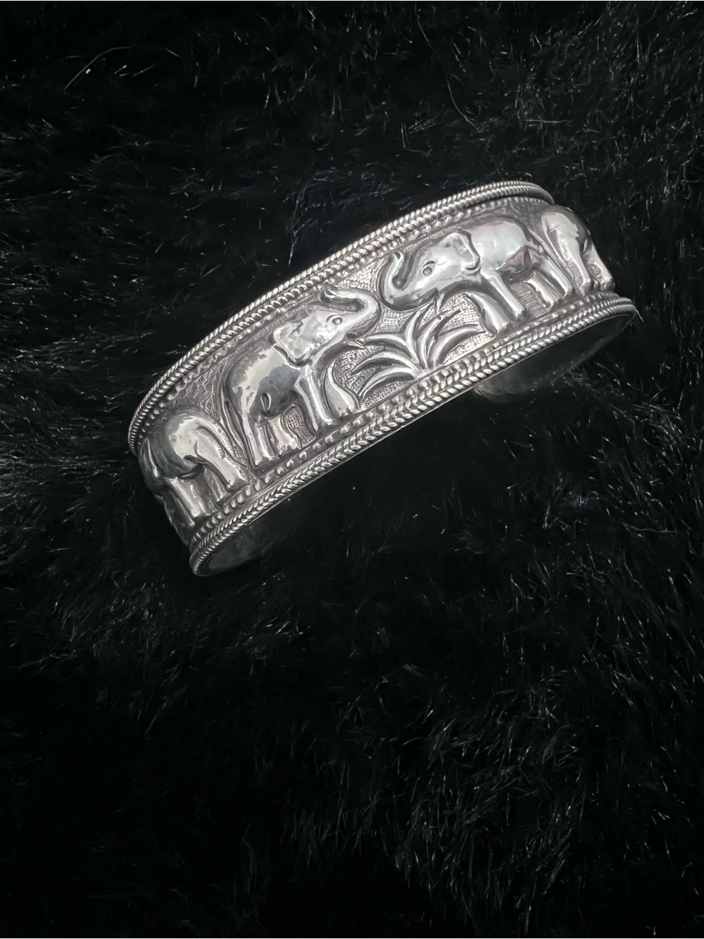 Elephant Motif Silver-Tone Cuff Bracelet from Thailand